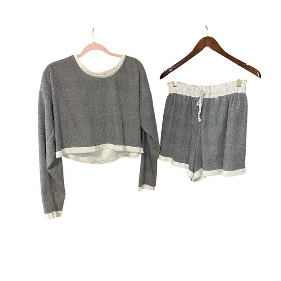 Frederick’s of Hollywood Lounge Set Gray Terry Crop Top & Shorts Women’s - Picture 1 of 6
